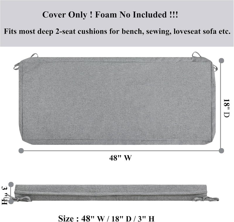 FUNHOME Outdoor Bench Cushion Covers 48" x 18" x 3", No Insert! Patio Pads Covers Replacement for Outdoor Furniture,Water Resistant Patio Loveseat Cushion Covers 1 Pack, Light Grey (Covers ONLY) - Image 3